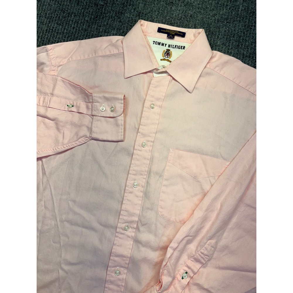 Tommy Hilfiger Mens Pink Oxford Cotton Button Down Shirt 16 32-33 Long Sleeve